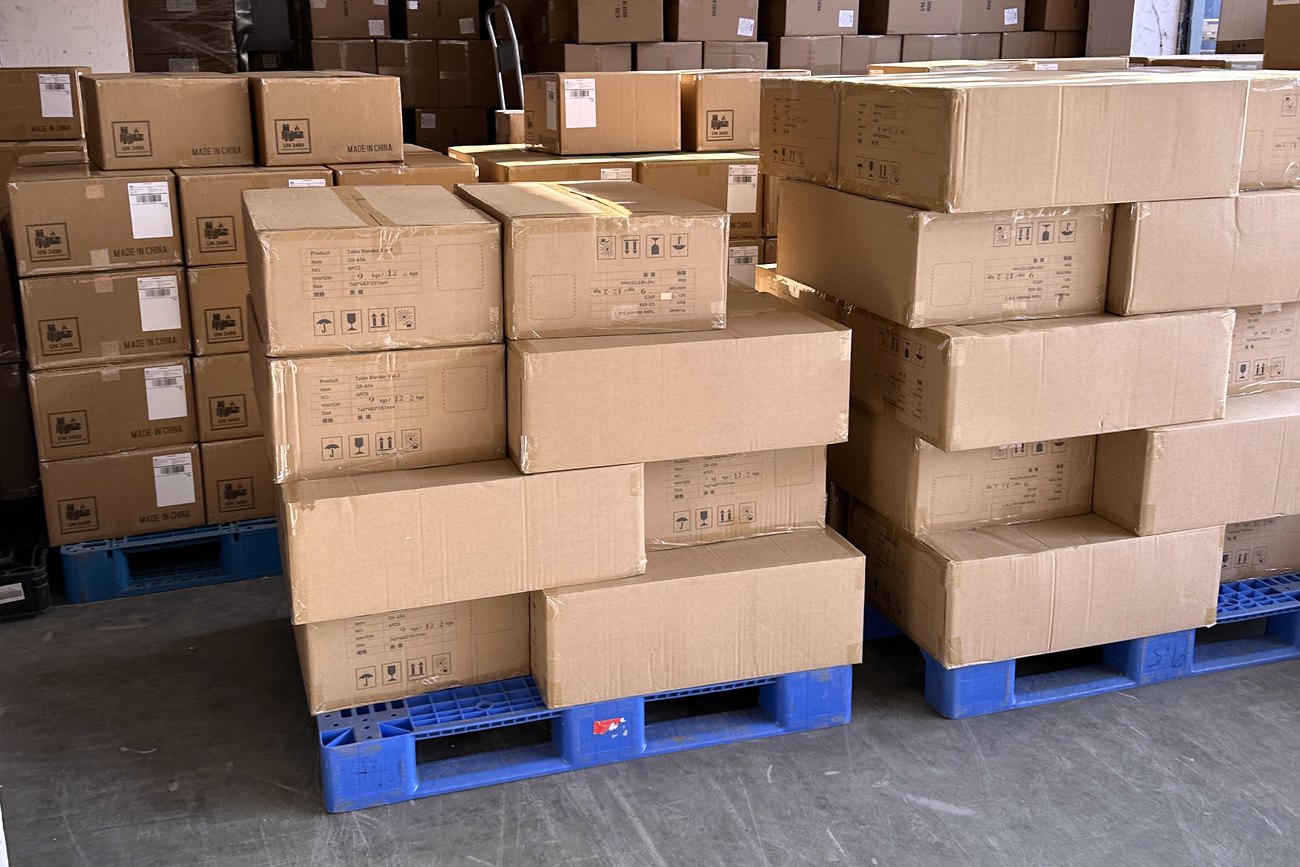 Palletized finished inventory staged in Asia for international delivery